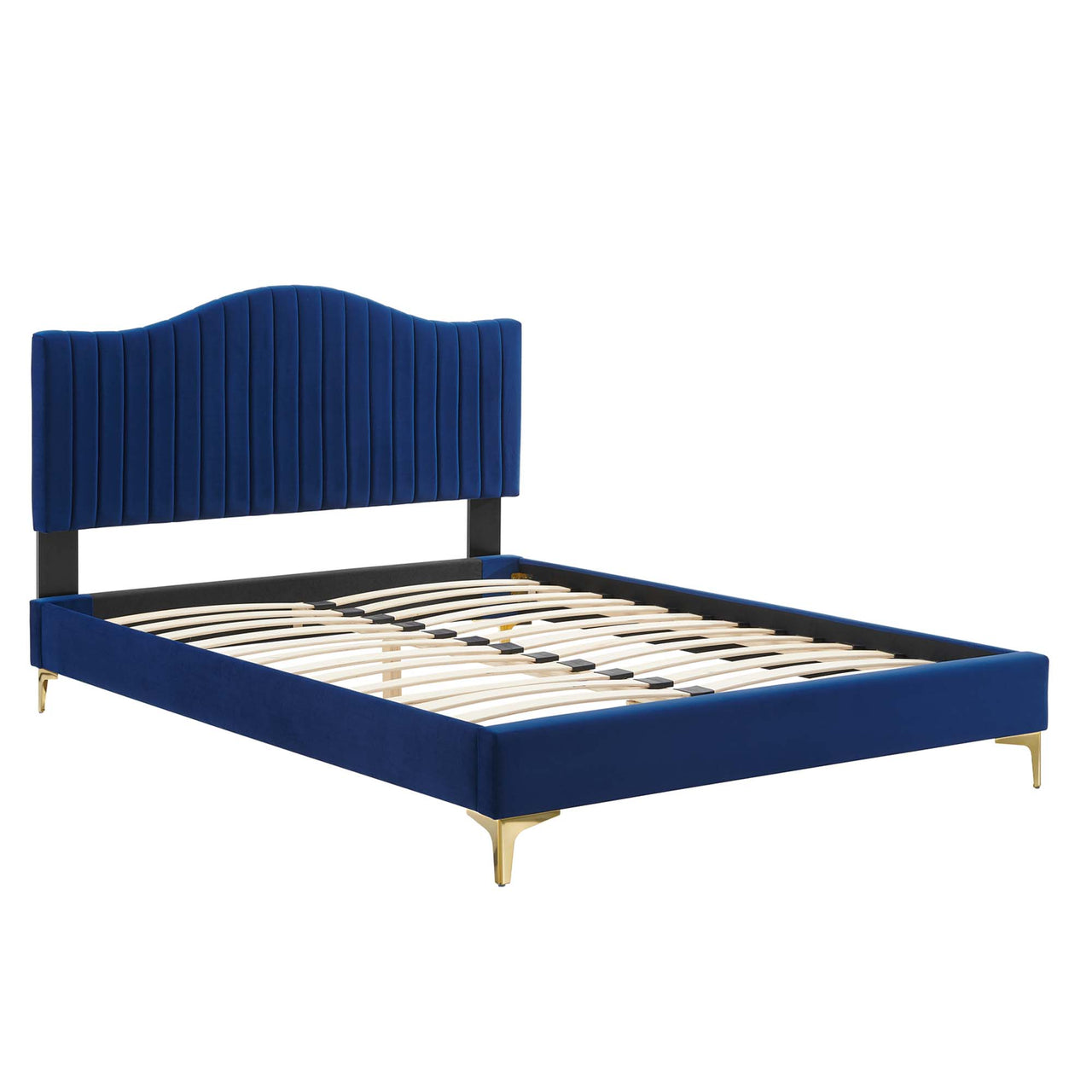 Cascade Upholstered Velvet Full Platform Bed, Navy