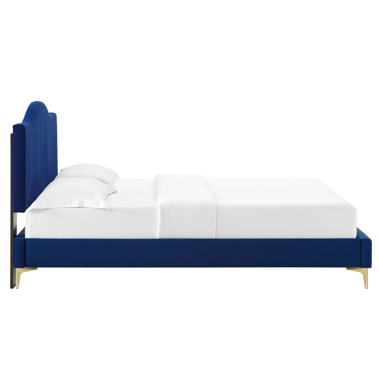 Cascade Upholstered Velvet Full Platform Bed, Navy