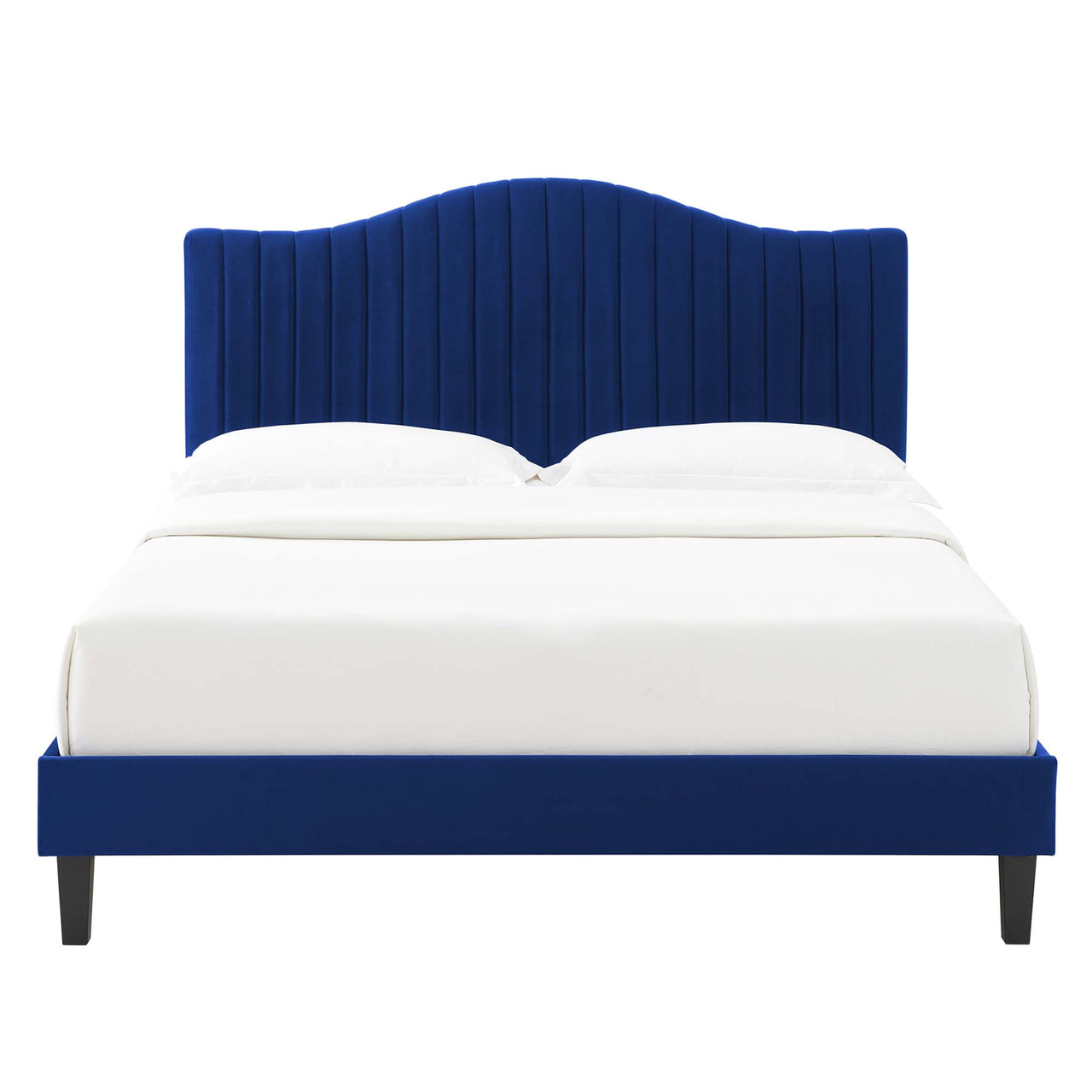 Cascade Upholstered Velvet Full Platform Bed, Navy
