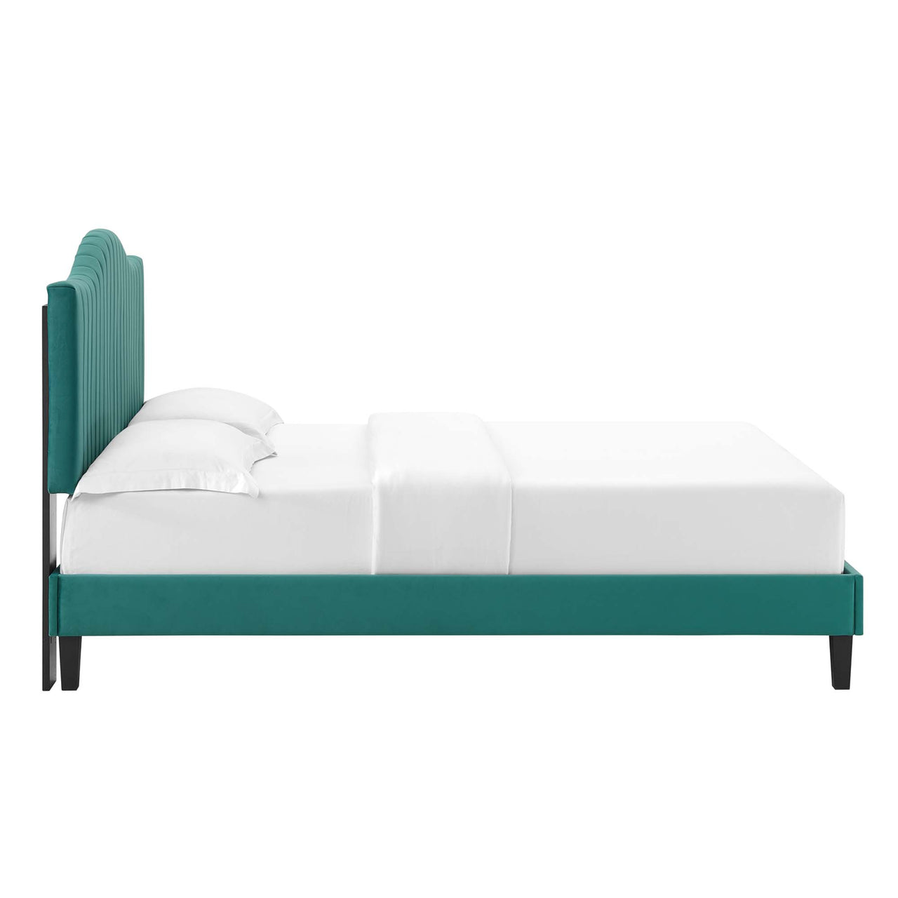 Cascade Upholstered Velvet Full Platform Bed, Teal