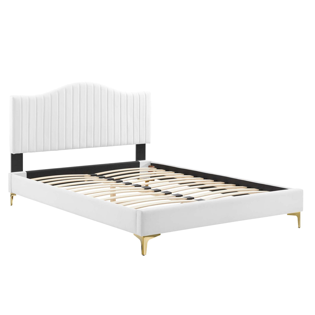 Cascade Upholstered Velvet King Platform Bed, White