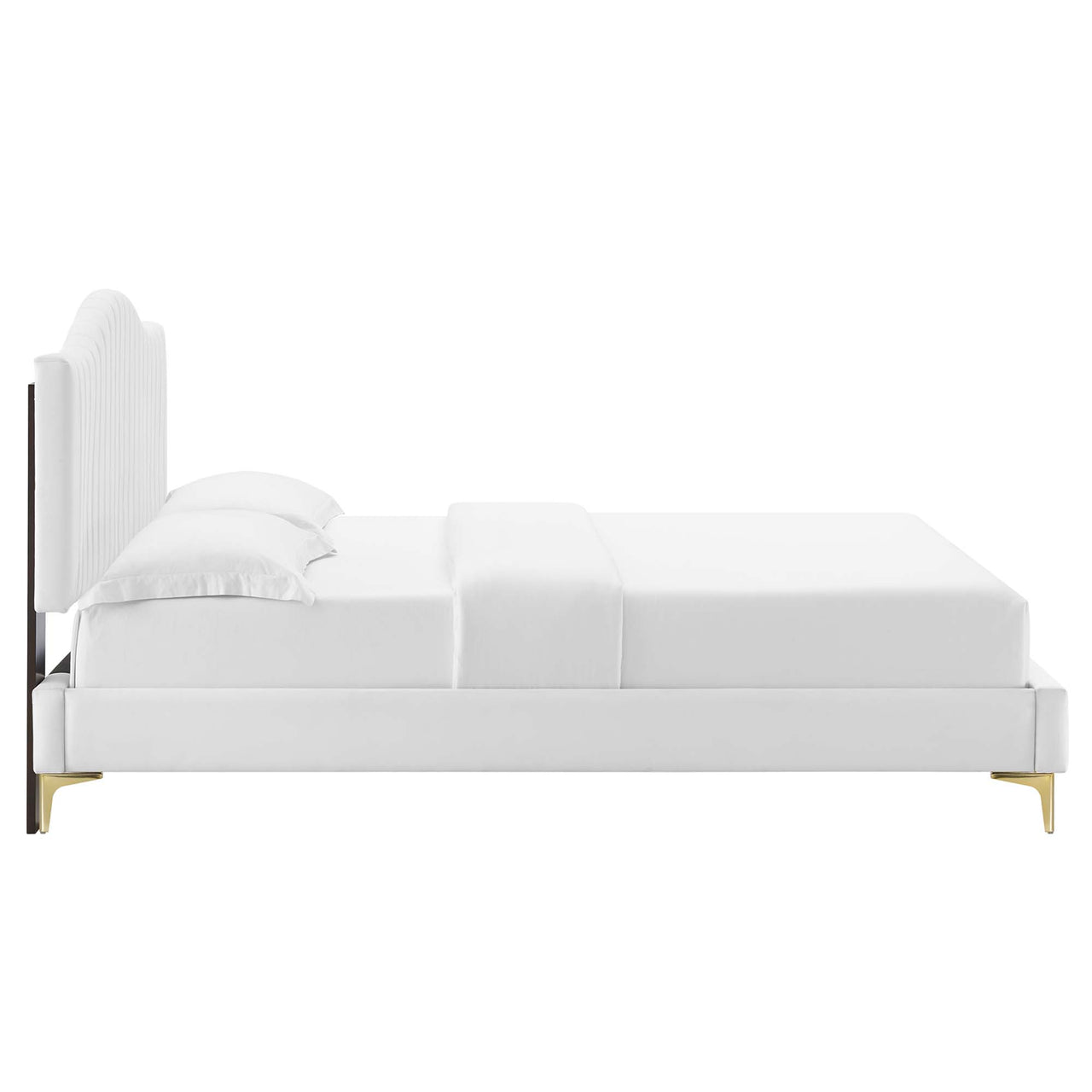 Cascade Upholstered Velvet King Platform Bed, White