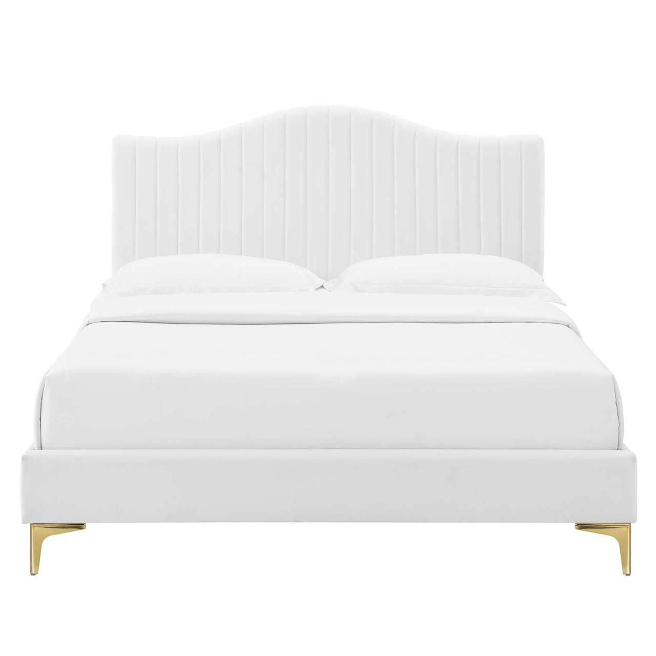 Cascade Upholstered Velvet King Platform Bed, White