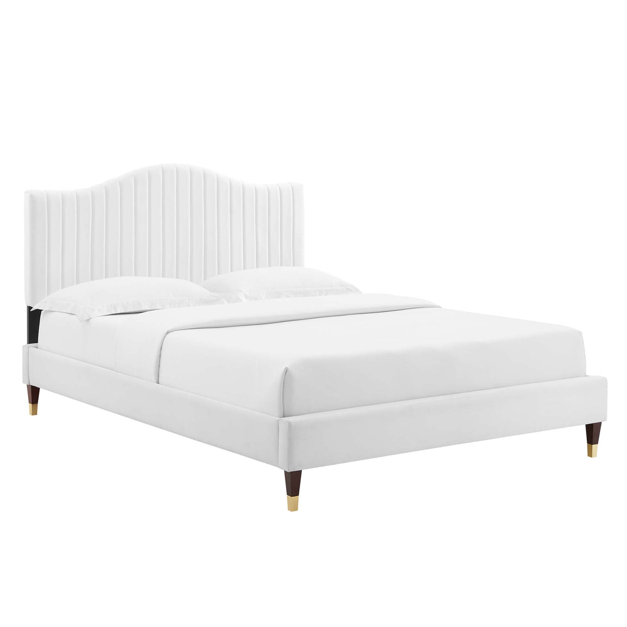 Cascade Upholstered Velvet King Platform Bed, White