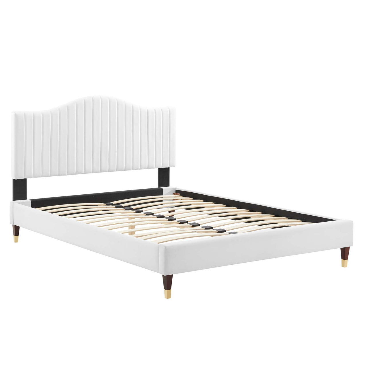 Cascade Upholstered Velvet King Platform Bed, White