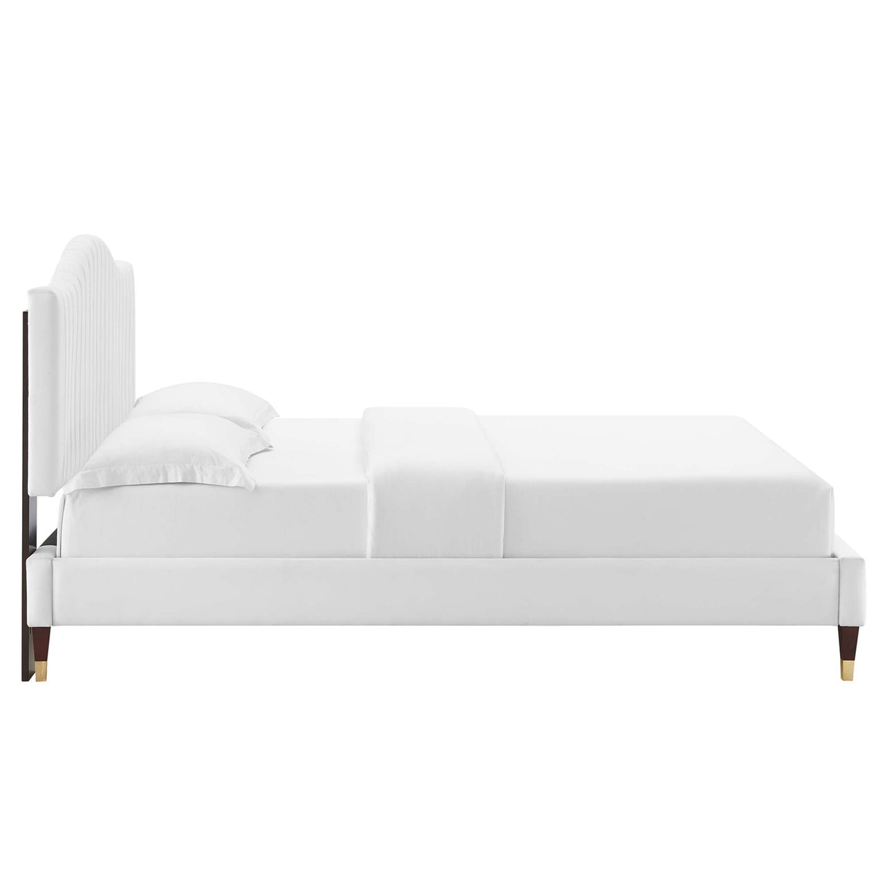 Cascade Upholstered Velvet King Platform Bed, White