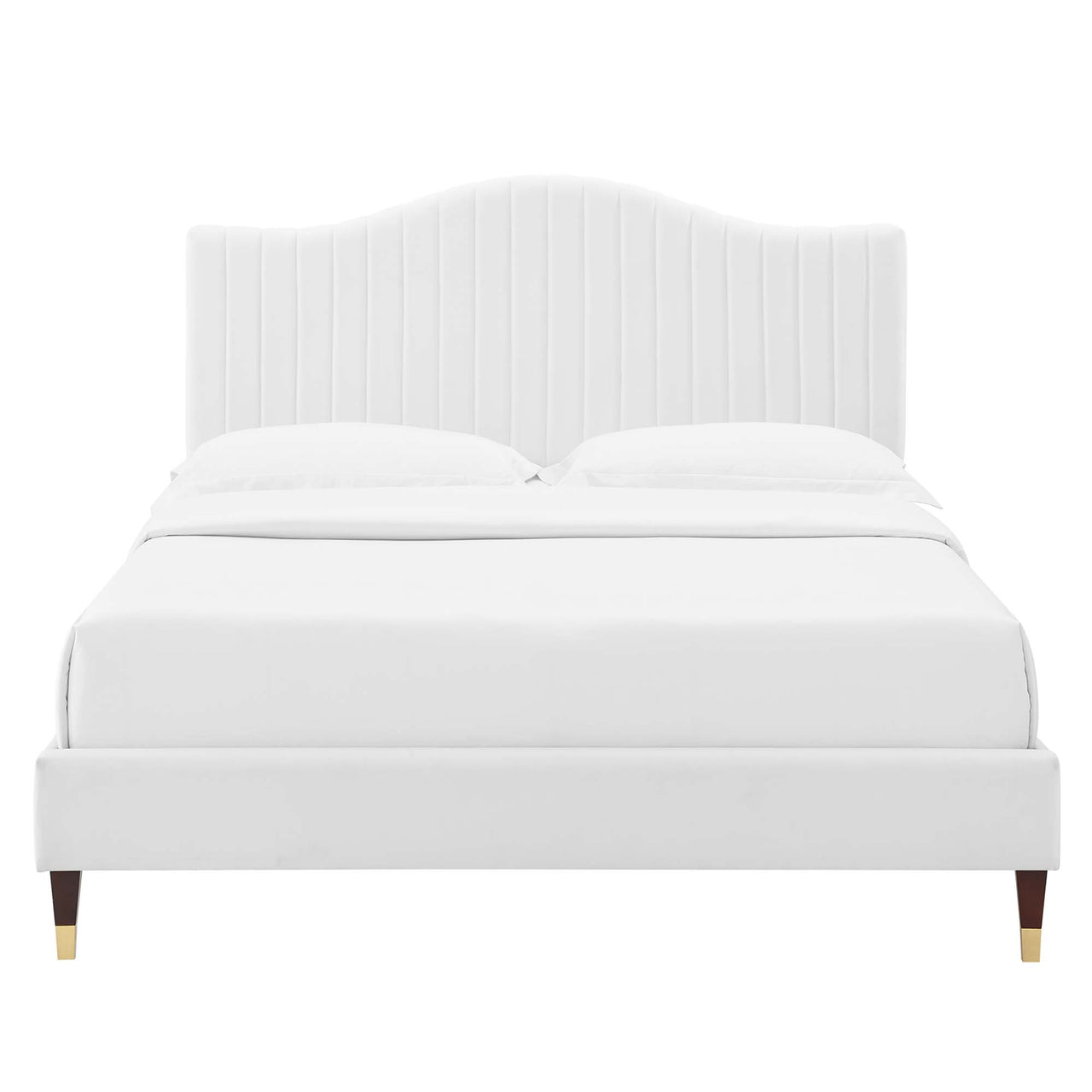 Cascade Upholstered Velvet King Platform Bed, White