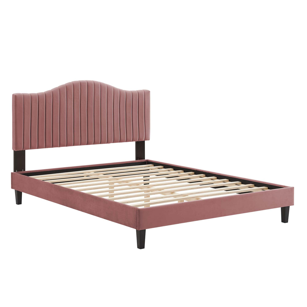 Cascade Upholstered Velvet King Platform Bed, Dusty Rose