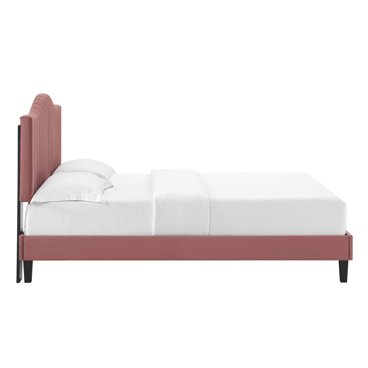 Cascade Upholstered Velvet King Platform Bed, Dusty Rose