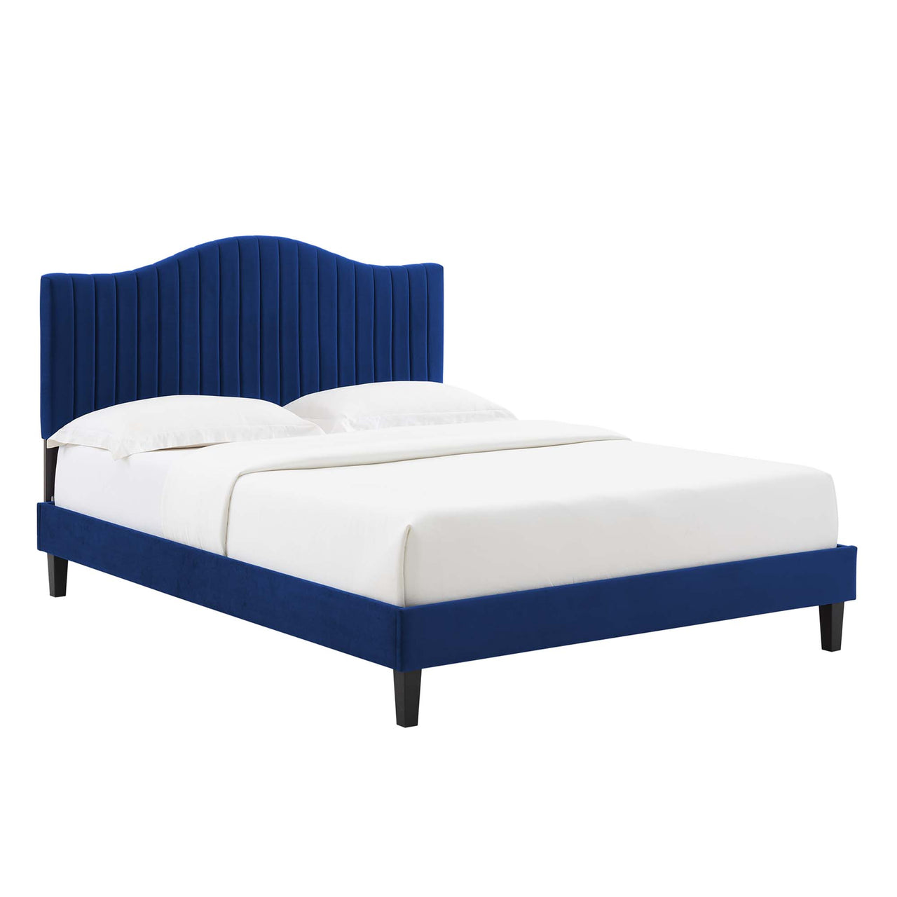 Cascade Upholstered Velvet King Platform Bed, Navy