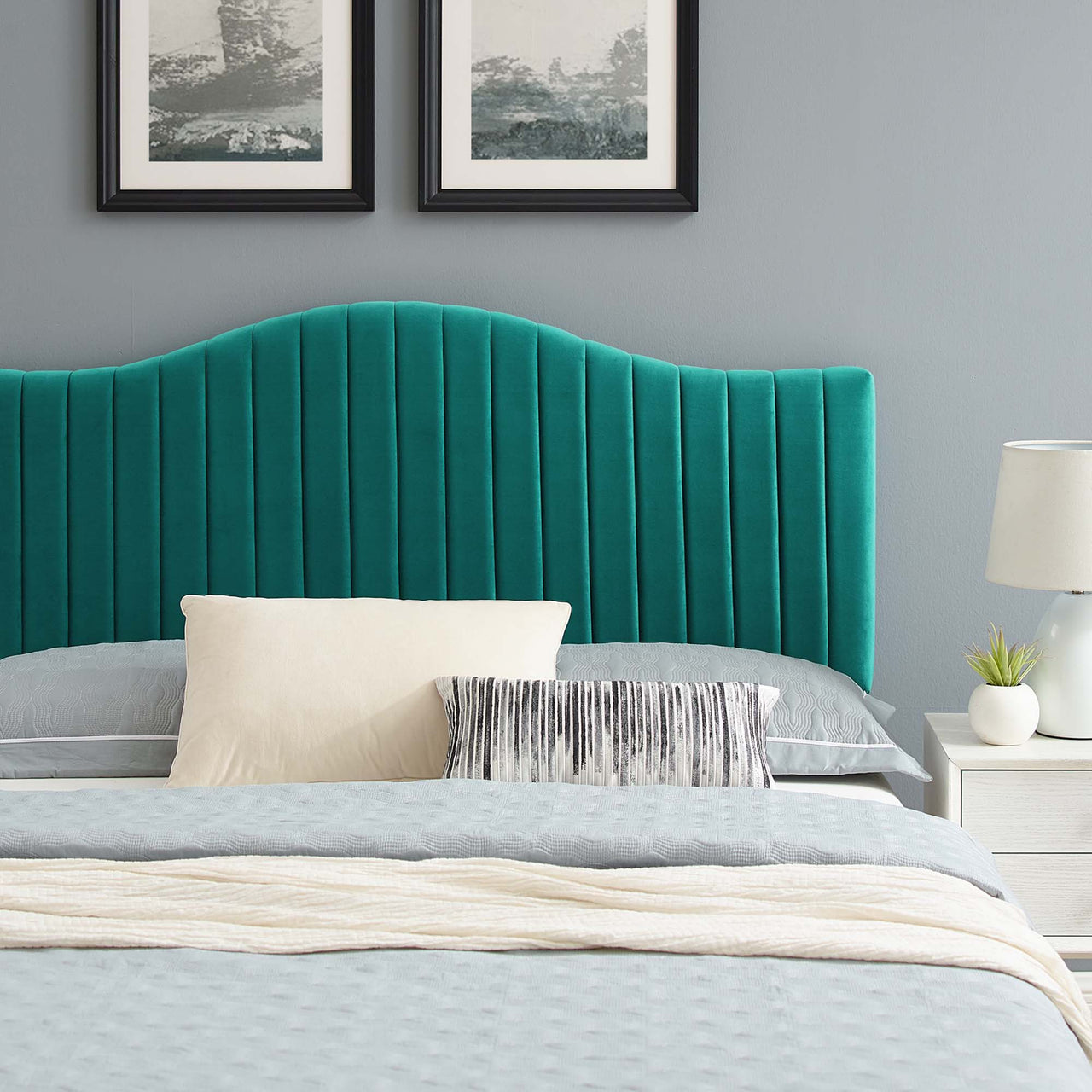 Cascade Upholstered Velvet King Platform Bed, Teal