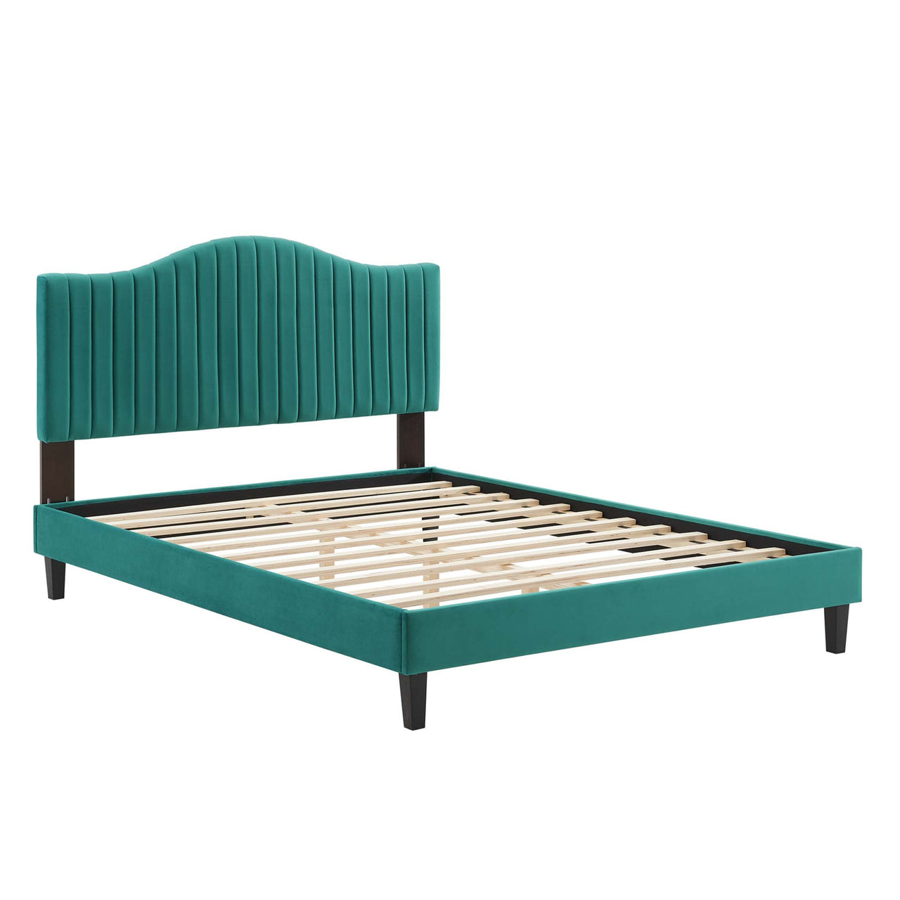 Cascade Upholstered Velvet King Platform Bed, Teal
