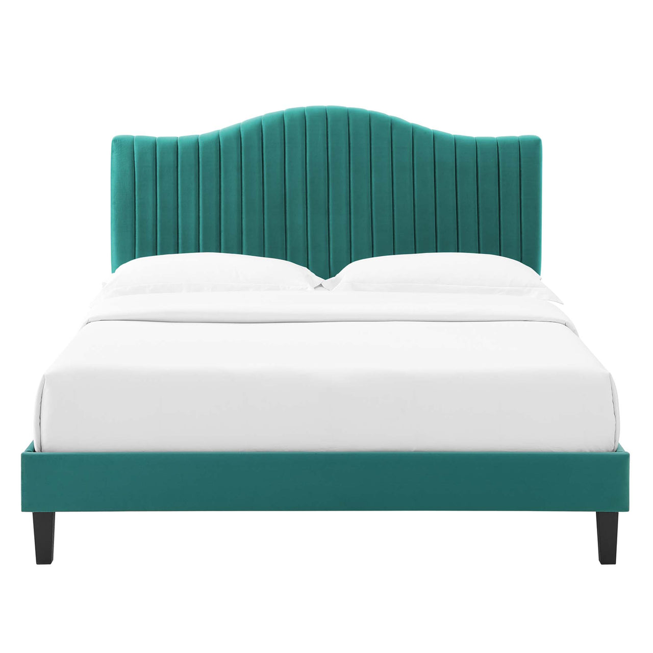 Cascade Upholstered Velvet King Platform Bed, Teal