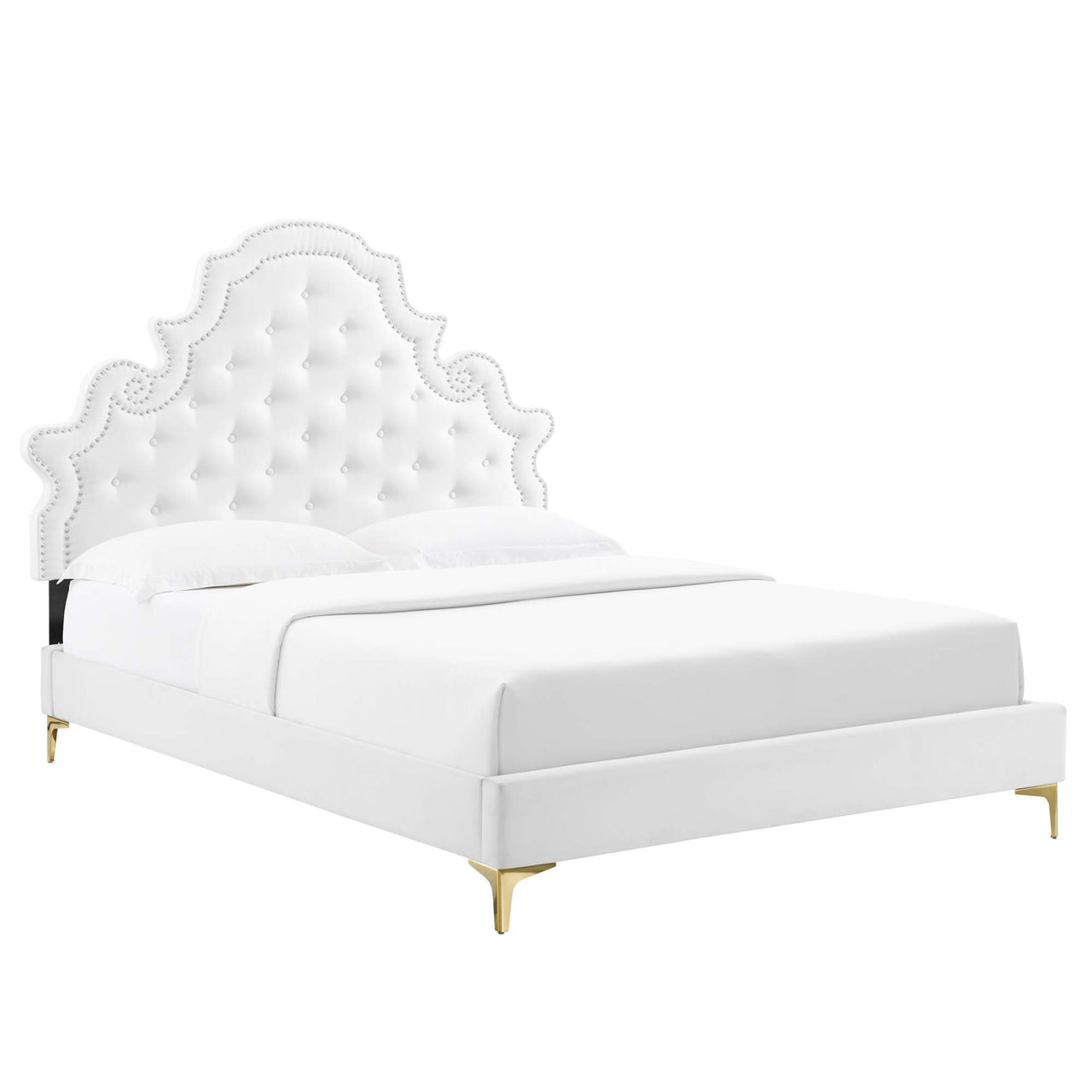 Cindrelle Upholstered Velvet Twin Platform Bed, White