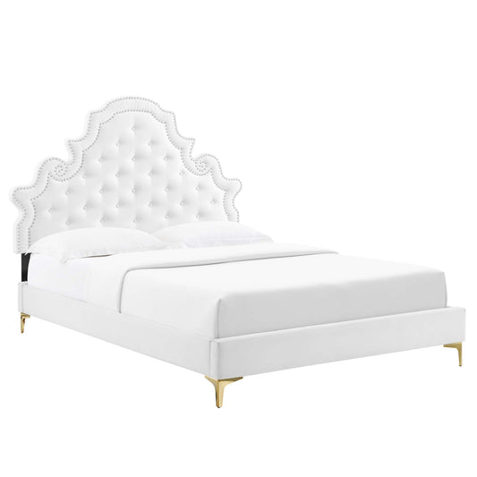 Cindrelle Upholstered Velvet Twin Platform Bed, White