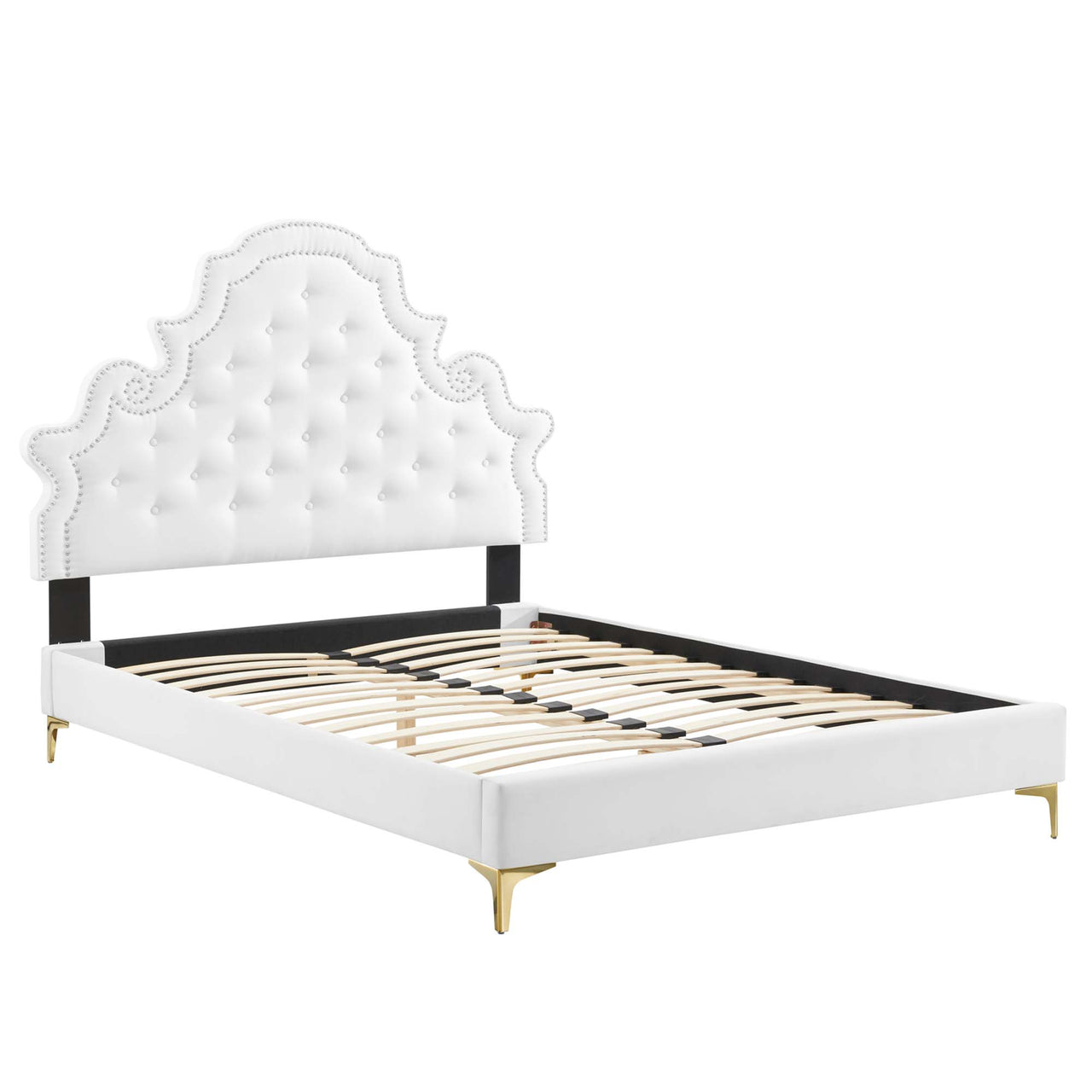 Cindrelle Upholstered Velvet Twin Platform Bed, White
