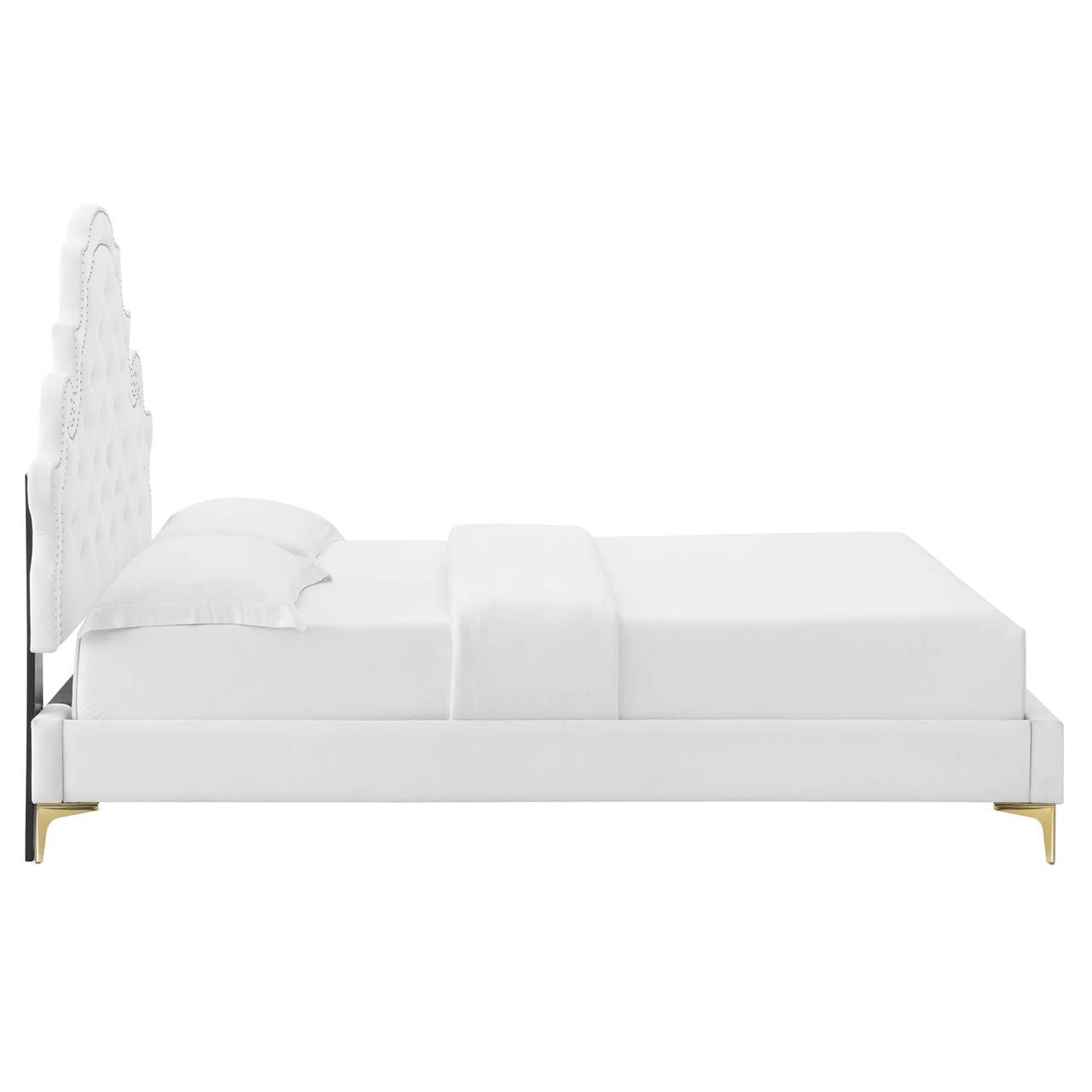 Cindrelle Upholstered Velvet Twin Platform Bed, White