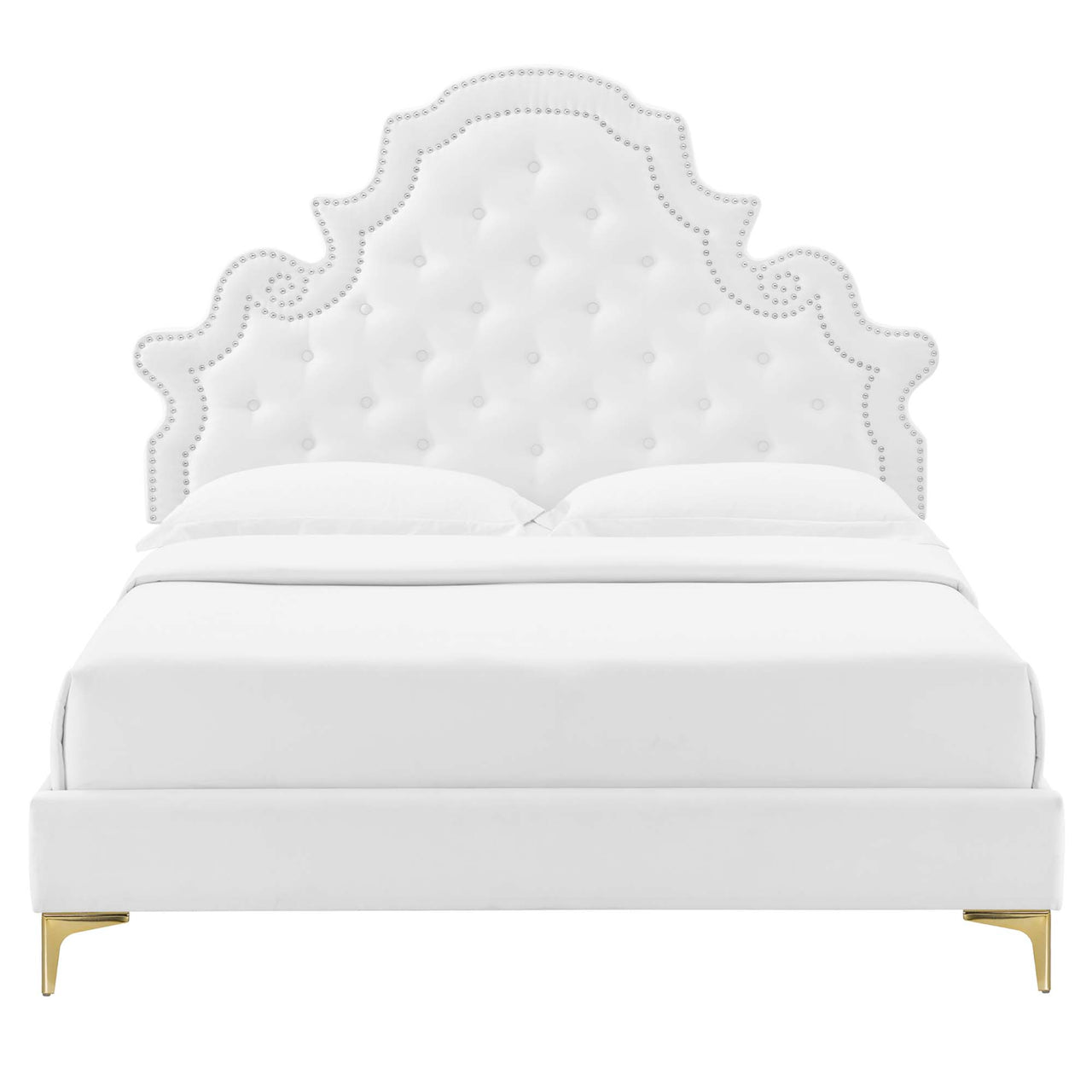 Cindrelle Upholstered Velvet Twin Platform Bed, White