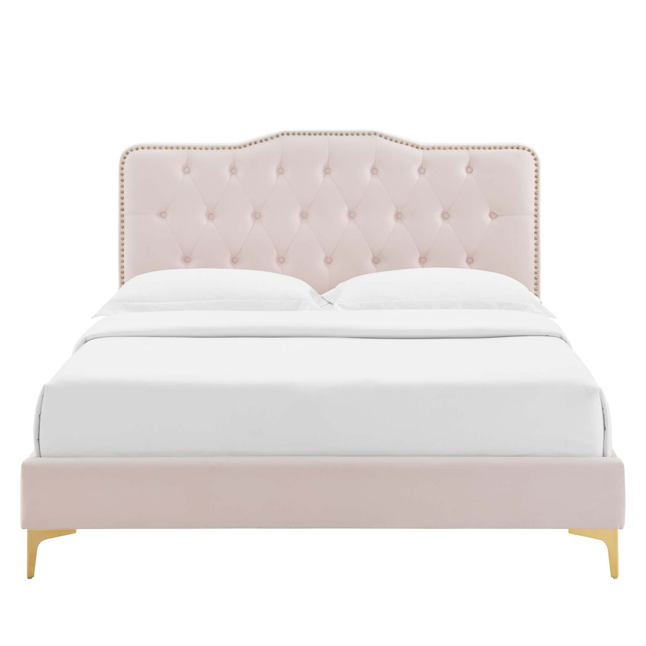 Marcelle Full Platform Bed w/ Metal Legs, Pink