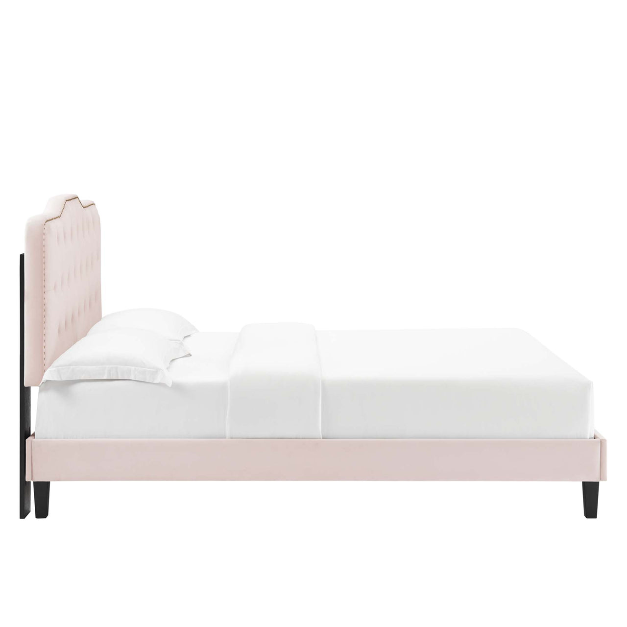 Marcelle Full Platform Bed w/ Wood Legs, Pink