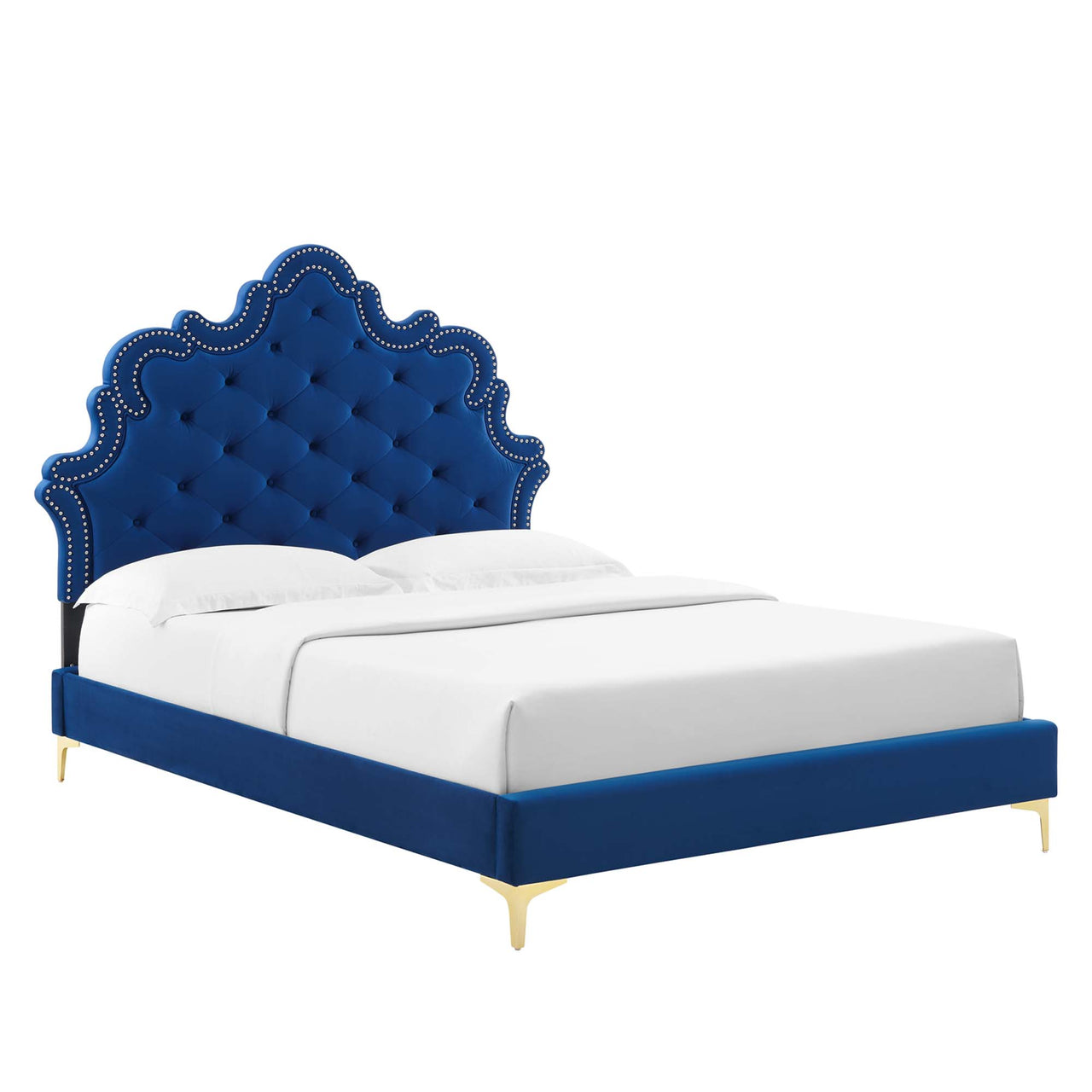 Iscira Upholstered Velvet Twin Bed, Navy