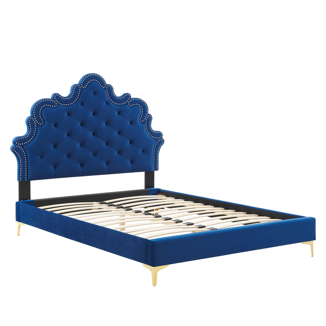 Iscira Upholstered Velvet Twin Bed, Navy