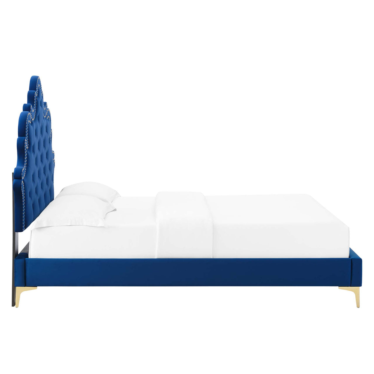 Iscira Upholstered Velvet Twin Bed, Navy