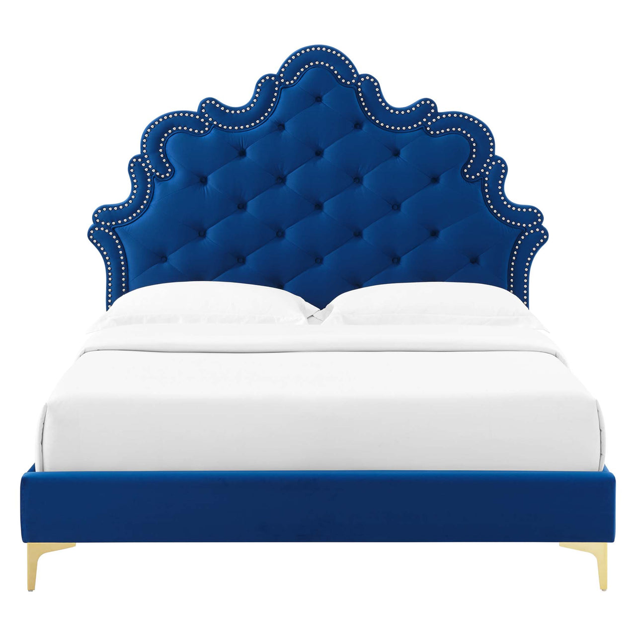 Iscira Upholstered Velvet Twin Bed, Navy