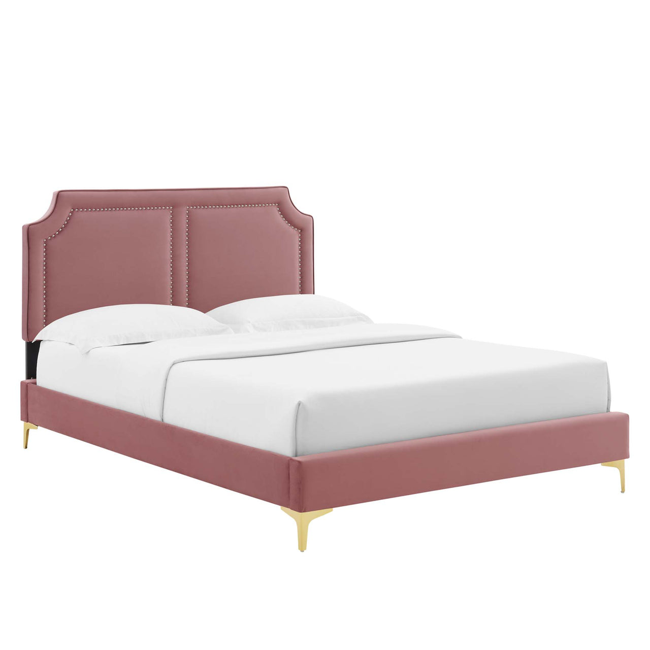 Talinova Upholstered Velvet Twin Bed, Dusty Rose & Gold