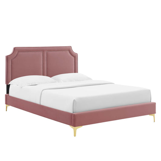 Talinova Upholstered Velvet Twin Bed, Dusty Rose & Gold
