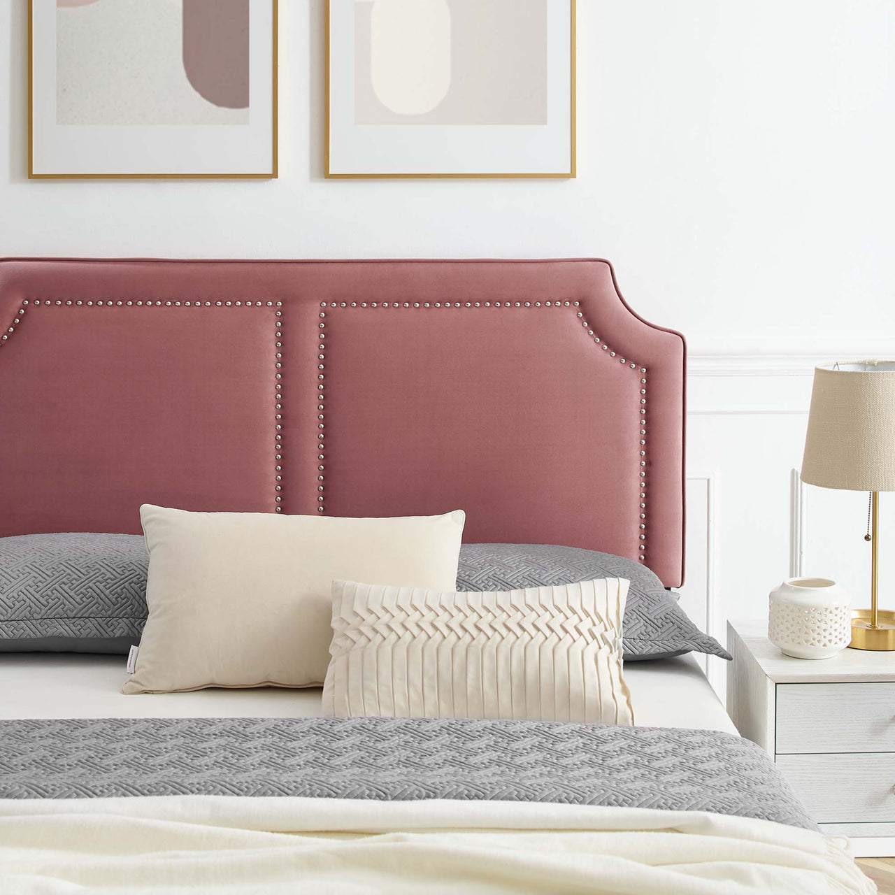Talinova Upholstered Velvet Twin Bed, Dusty Rose & Gold