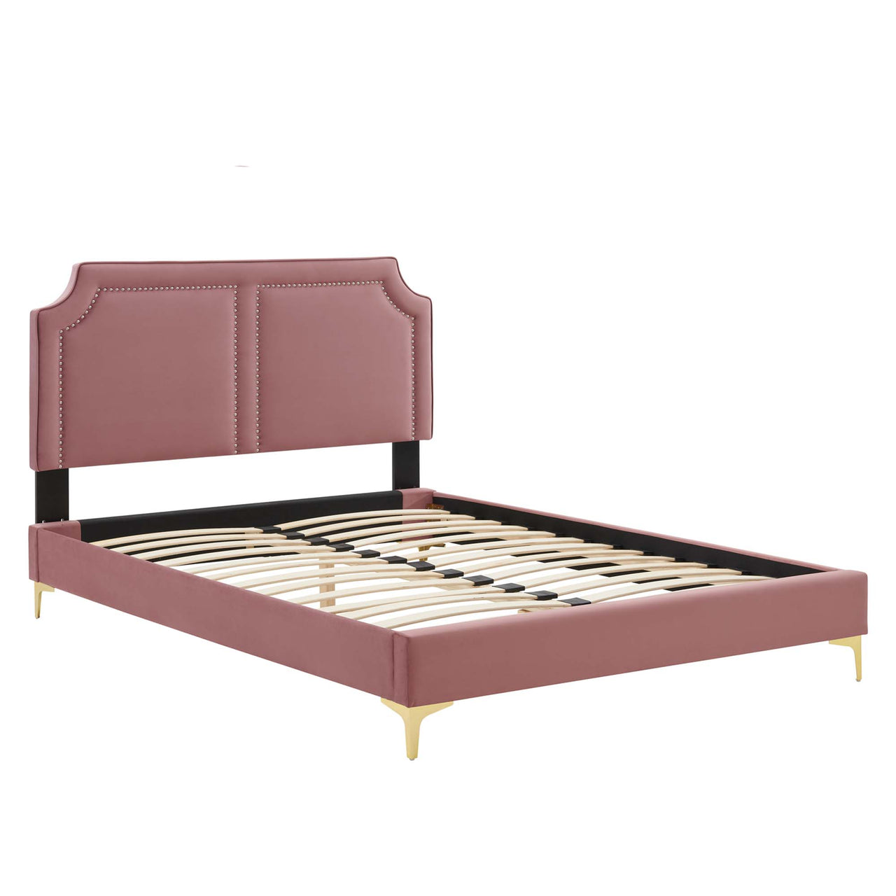 Talinova Upholstered Velvet Twin Bed, Dusty Rose & Gold
