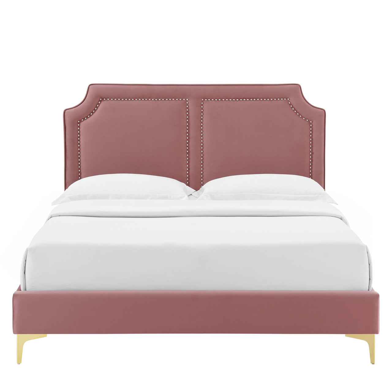 Talinova Upholstered Velvet Twin Bed, Dusty Rose & Gold