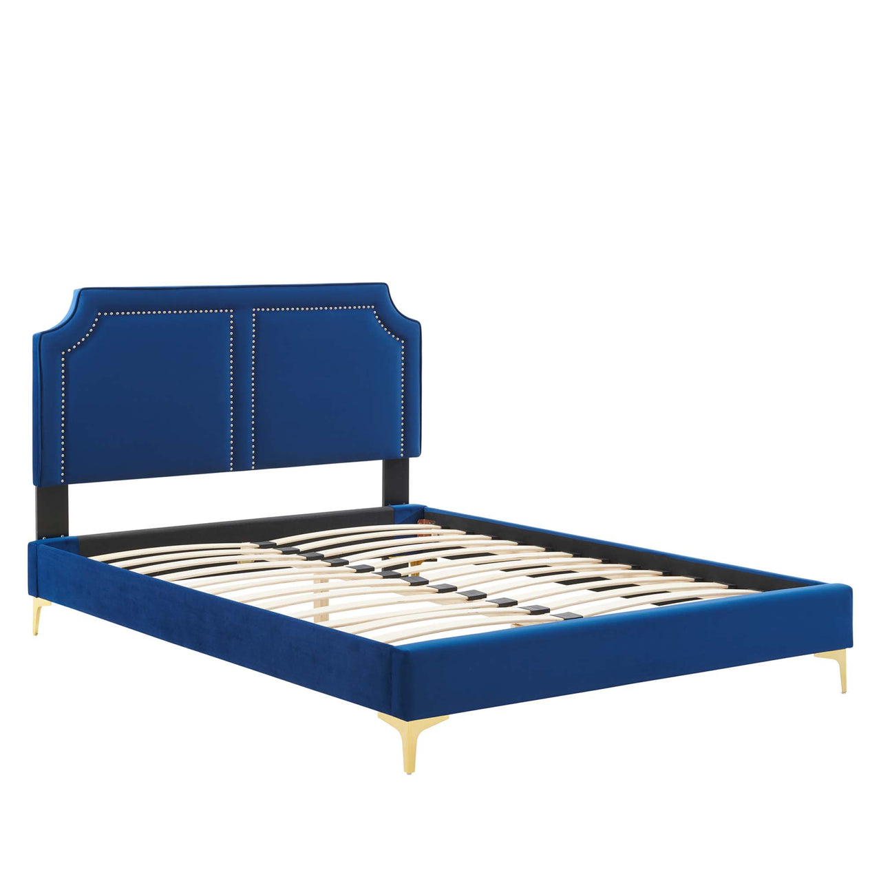 Talinova Upholstered Velvet Twin Bed, Navy