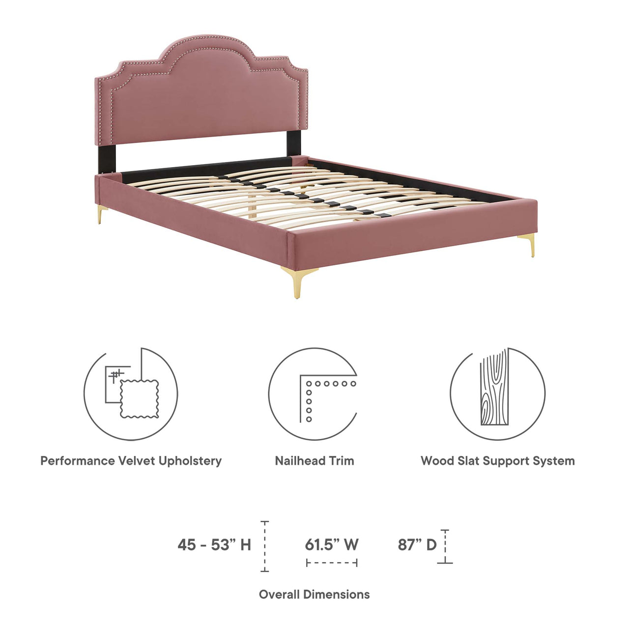 Ascend Velvet Twin Bed, Dusty Rose