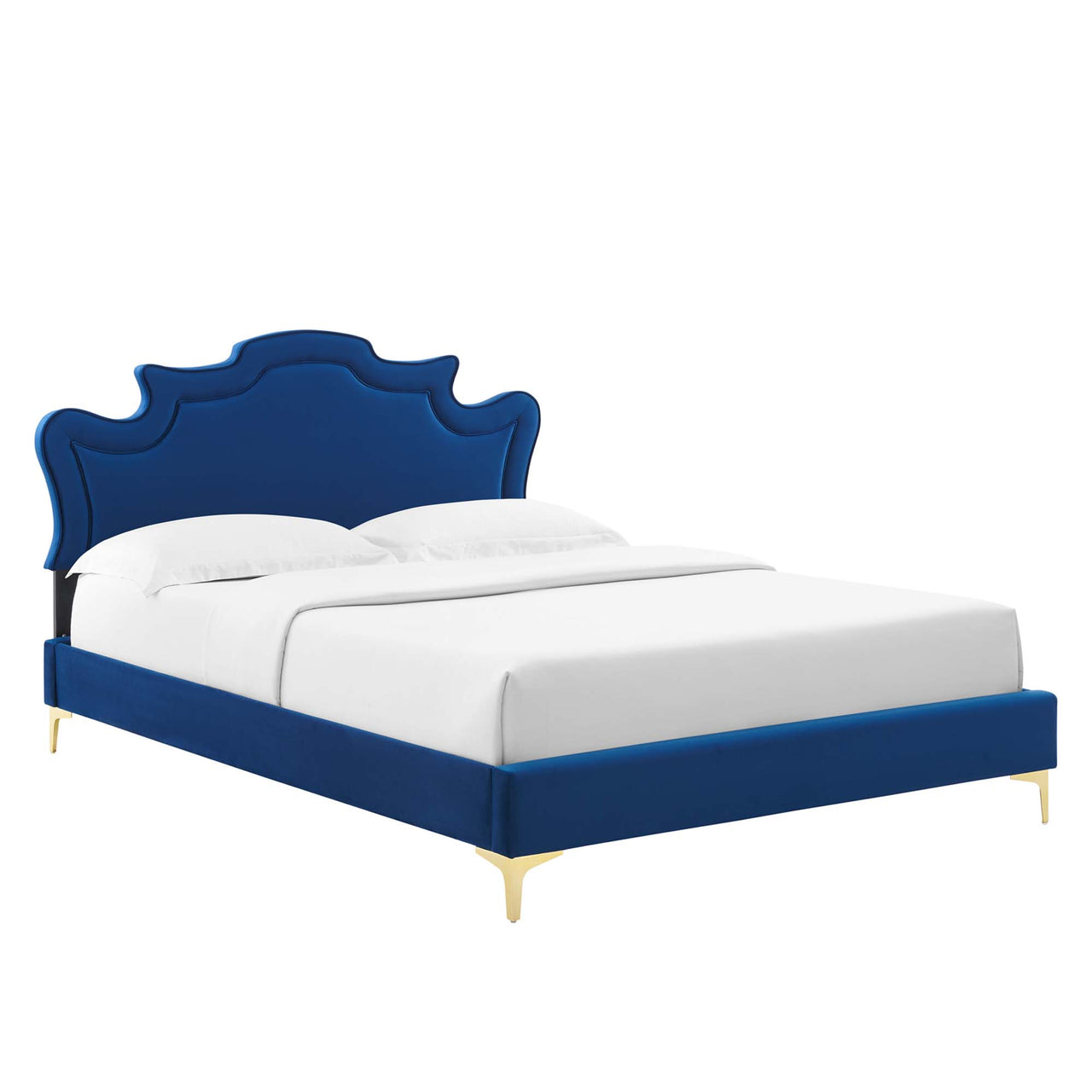 Kingdom Upholstered Velvet Twin Bed, Navy