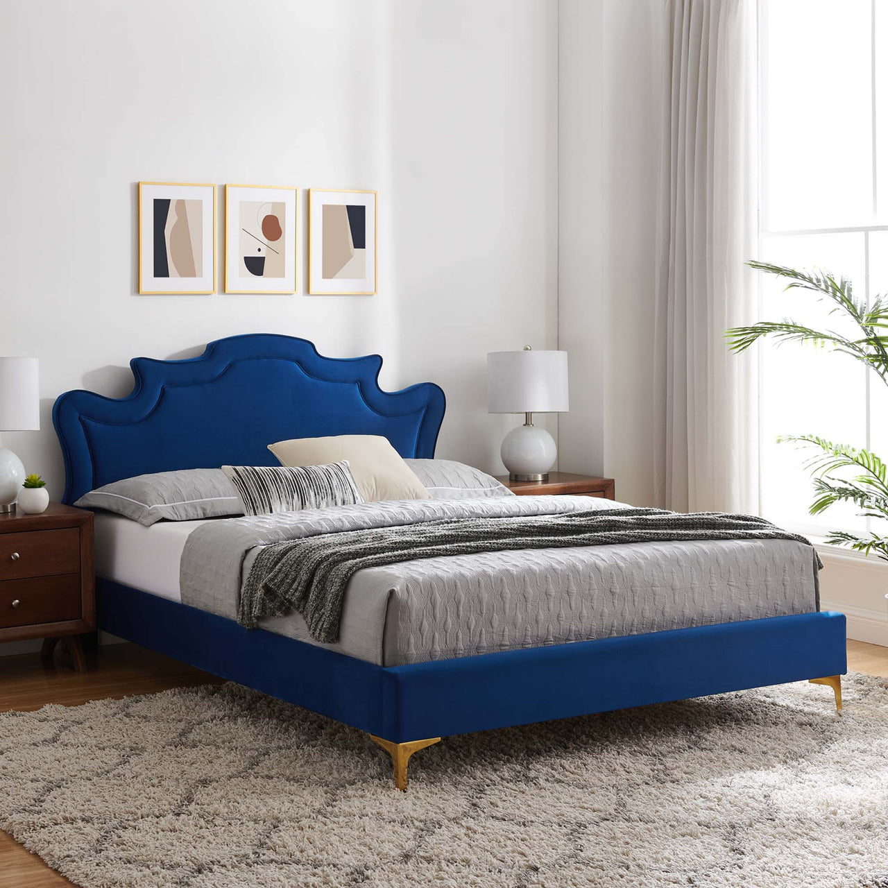 Kingdom Upholstered Velvet Twin Bed, Navy
