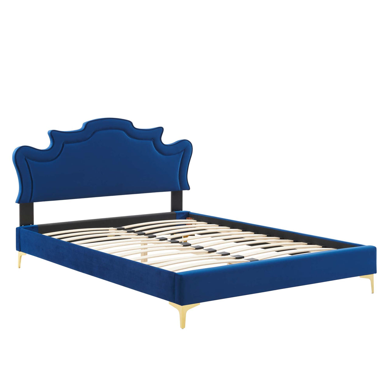 Kingdom Upholstered Velvet Twin Bed, Navy