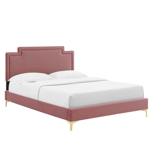 Valonna Upholstered Velvet Twin Bed, Dusty Rose