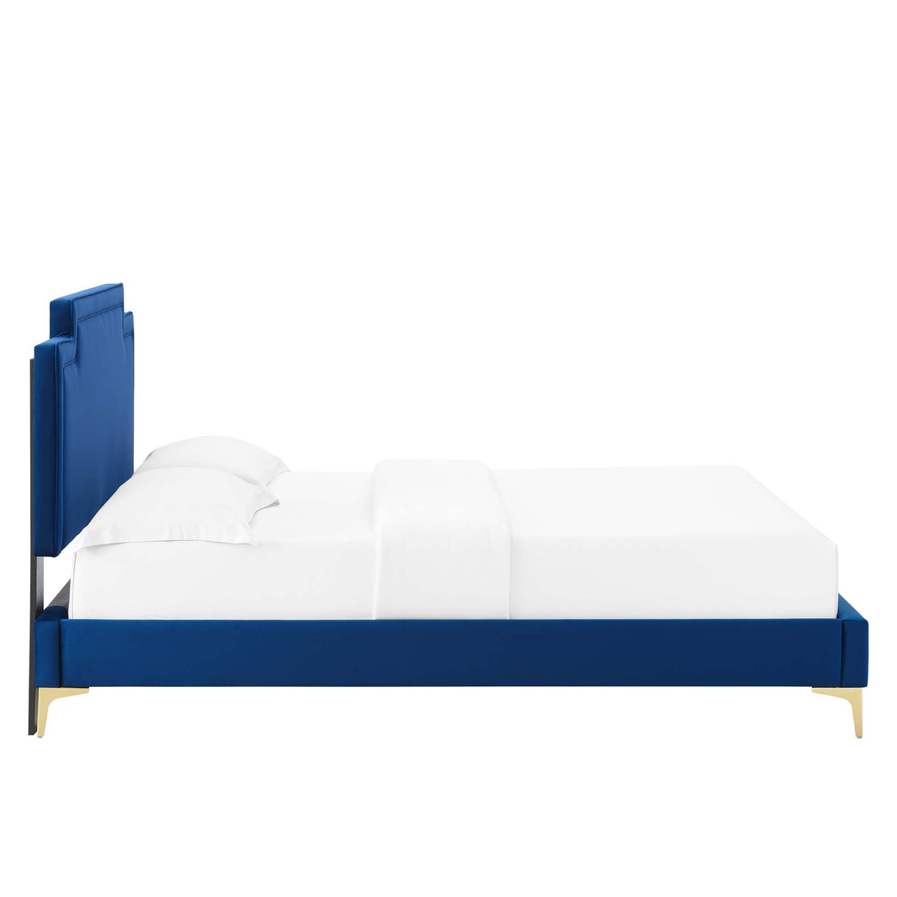 Valonna Upholstered Velvet Twin Bed, Navy