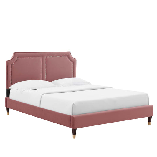 Talinova Upholstered Velvet Twin Bed, Dusty Rose