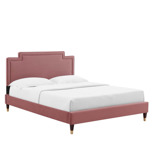 Valonna Upholstered Velvet Twin Bed, Dusty Rose