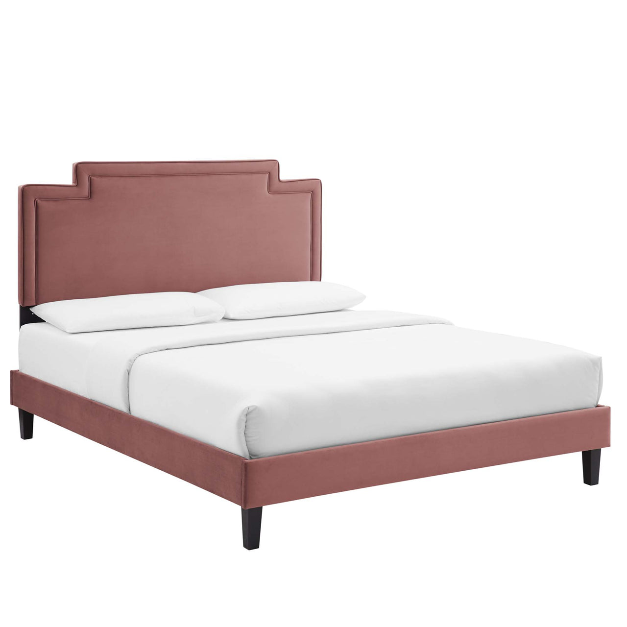 Valonna Upholstered Velvet Twin Bed, Dusty Rose