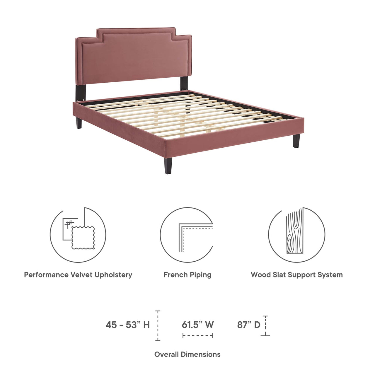 Valonna Upholstered Velvet Twin Bed, Dusty Rose