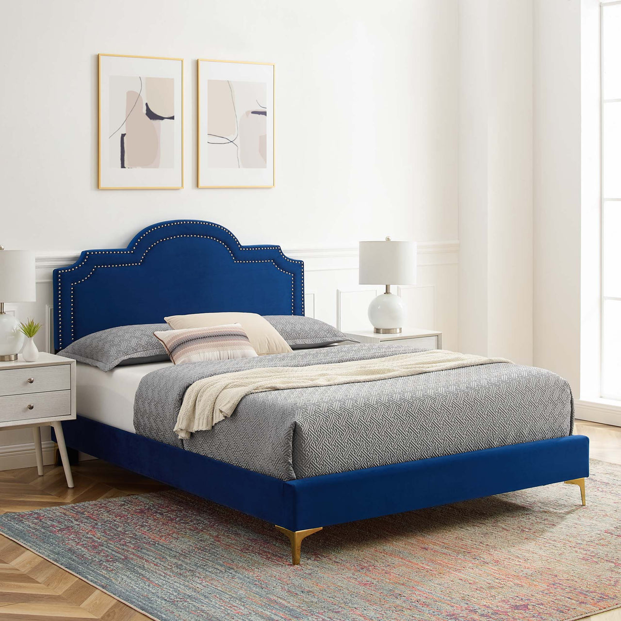 Ascend Velvet Full Bed, Navy