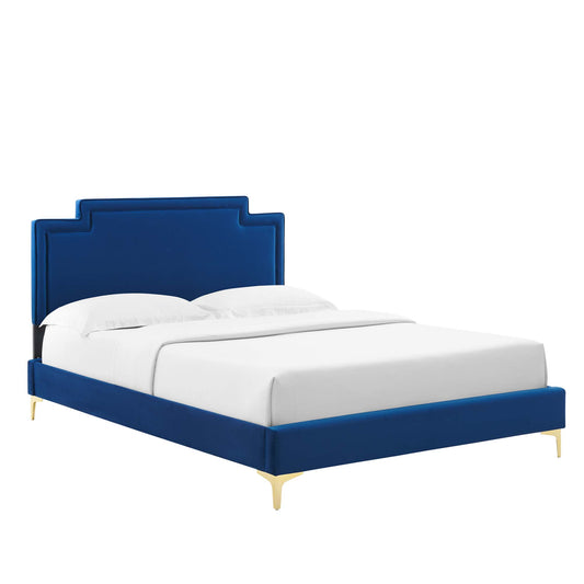 Valonna Upholstered Velvet Full Bed, Navy
