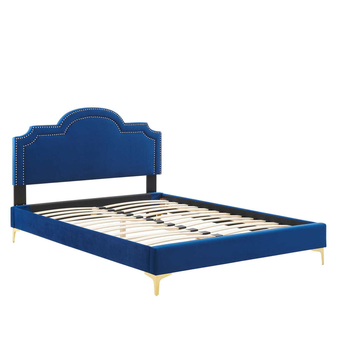 Ascend Velvet Queen Bed, Navy