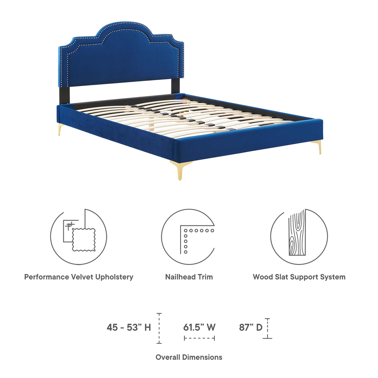 Ascend Velvet Queen Bed, Navy