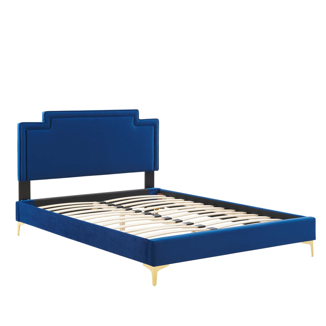Valonna Upholstered Velvet Queen Bed, Navy