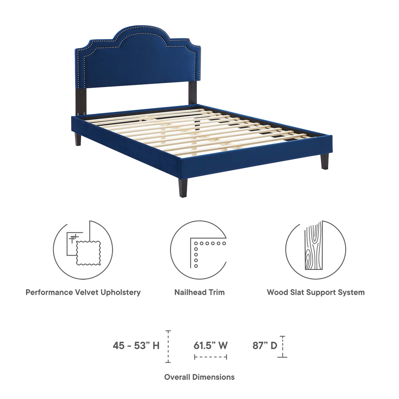 Ascend Velvet Queen Bed, Navy
